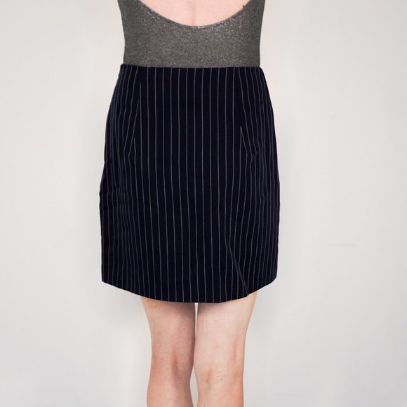 4TH & RECKLESS Georgie Navy Pinstripe Skirt NWT - Picture 4 of 6